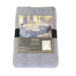 NWT Fieldcrest Luxury Linen Cotton Navy Blue Tablecloth + Storage Bag 60x84